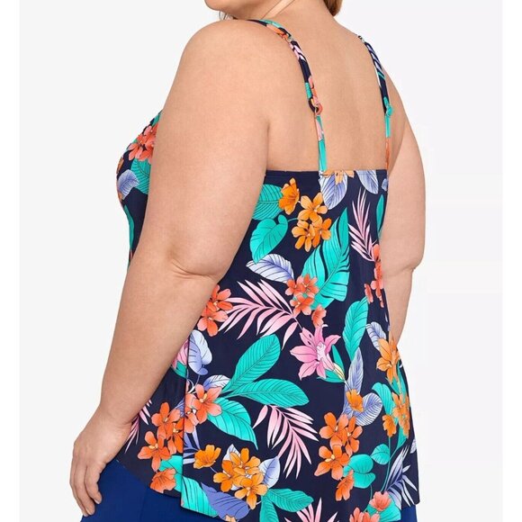 Swim Solutions Size 22W Navy Printed Double-Strap Havana Nights Floral Tankini - Picture 2 of 10